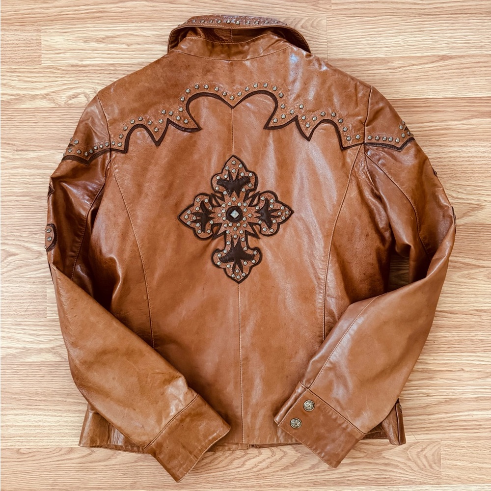 Vintage Reba studded brown embellished western grunge  cowgirl leather jacket M